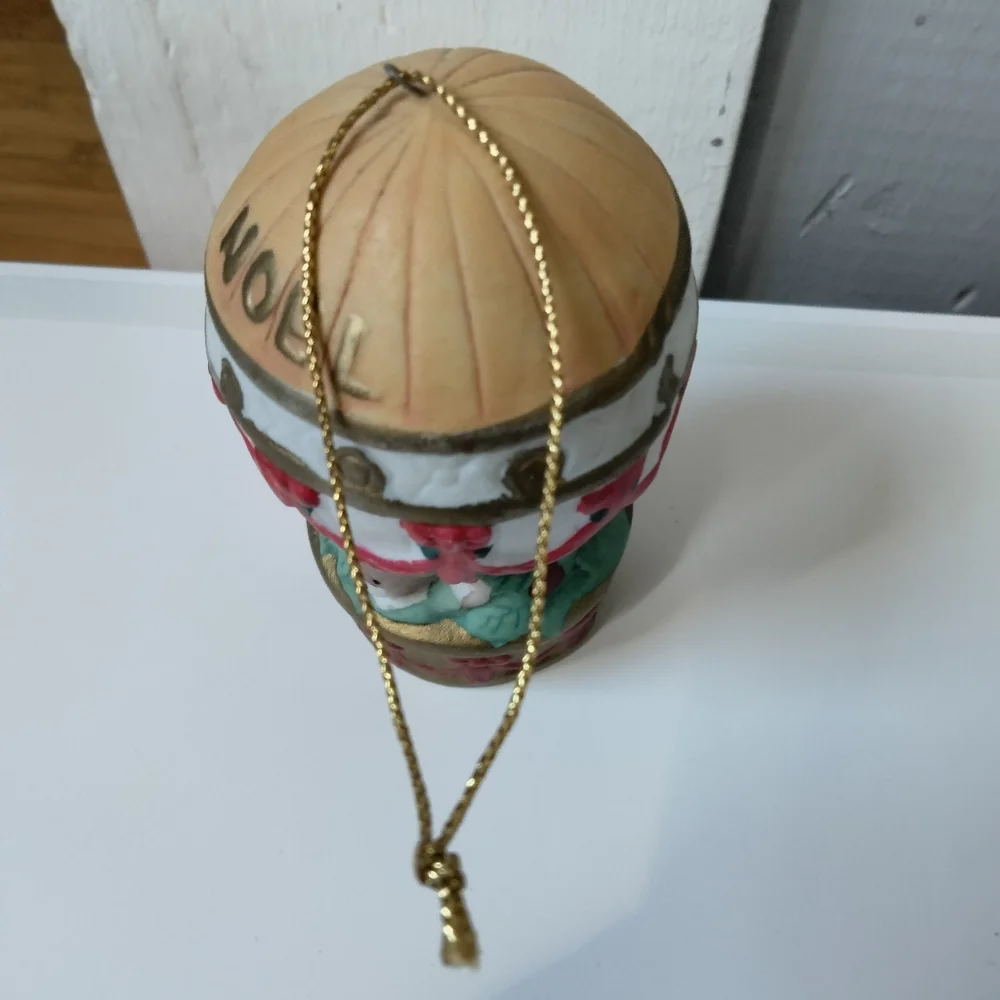 Holiday 'Noel' Hot Air Balloon Christmas Ornament Ceramic Teddy Bear